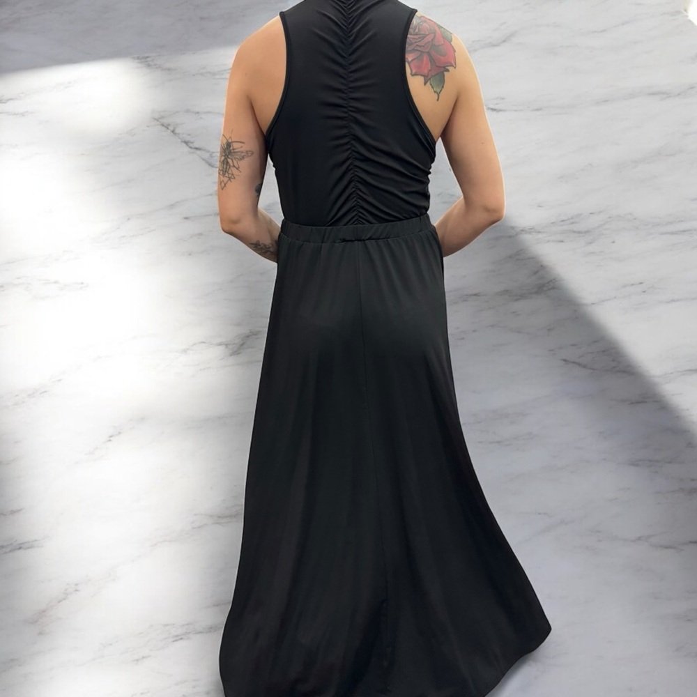Elegant Black Wrap Slip Dress Side Slits cutout dress Size Medium - Picture 5 of 8